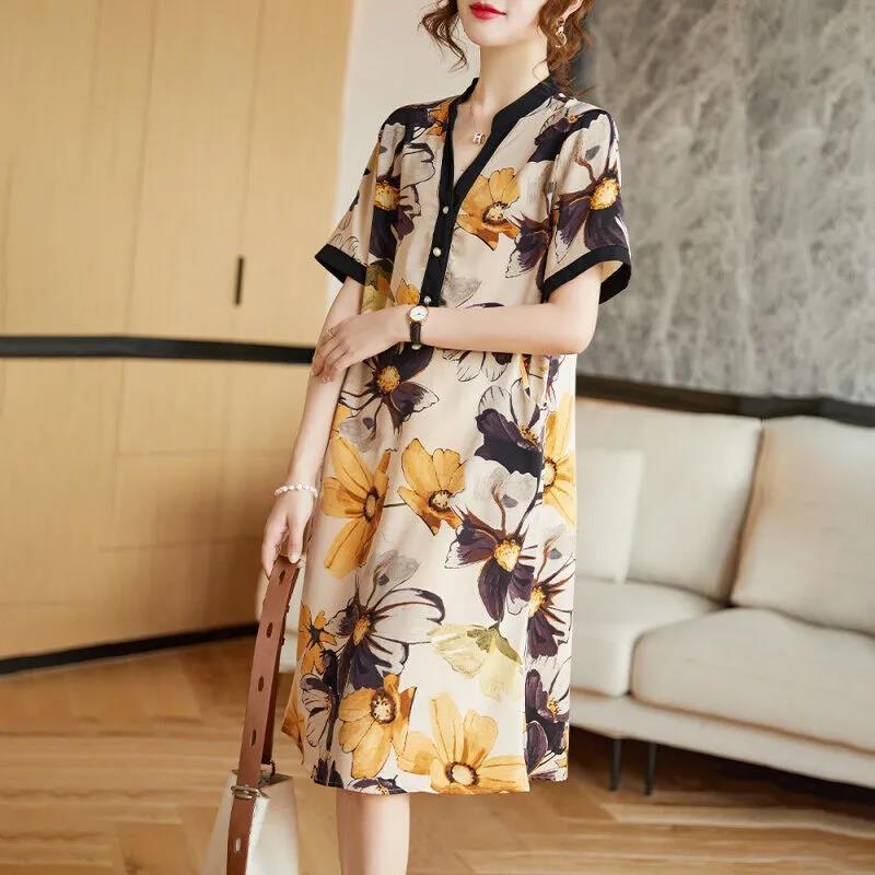 WTEMPO Plus Size Dress Summer Short Sleeve V-Neck Dress Casual knee-length Length