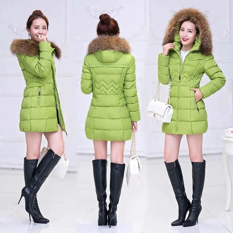 Down Jacket Winter Korean Fashion Big Fur Collar Mid-length Hooded Thick Warm Large Size Jacket Suitable for Women