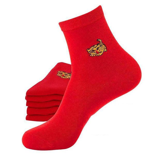 Red Socks Men's and Women's Couples Wedding Socks Mid-tube Tiger Year Autumn and Winter Red Festival Cotton Socks