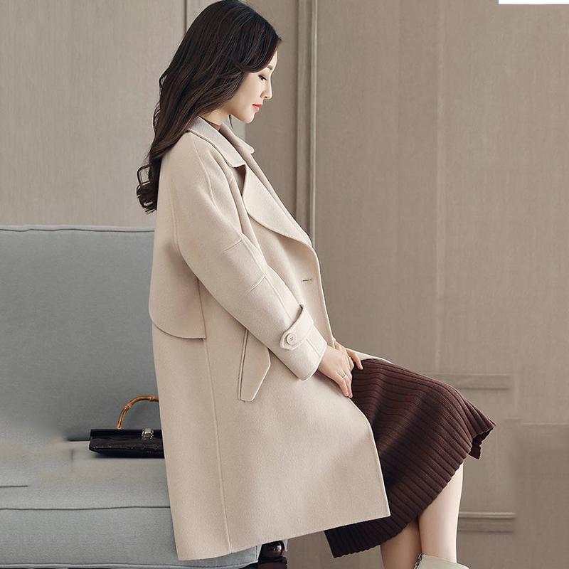 Wool Blend Coat Women Long Sleeve Turn-down Collar Outwear Jacket Casual Autumn Winter Overcoat