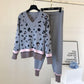2pcs/set Women Knit Leopard Pullover Sweater+Pants 2 piece Sets ladies Jumpers Trousers 2 PCS Outfits