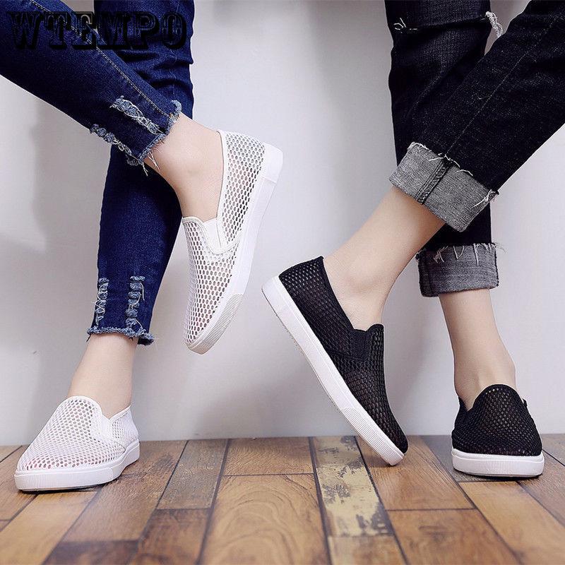 WTEMPO Summer Air White Shoe Surface Female A Pedal Students with Flat Net Movement Leisure Shoes