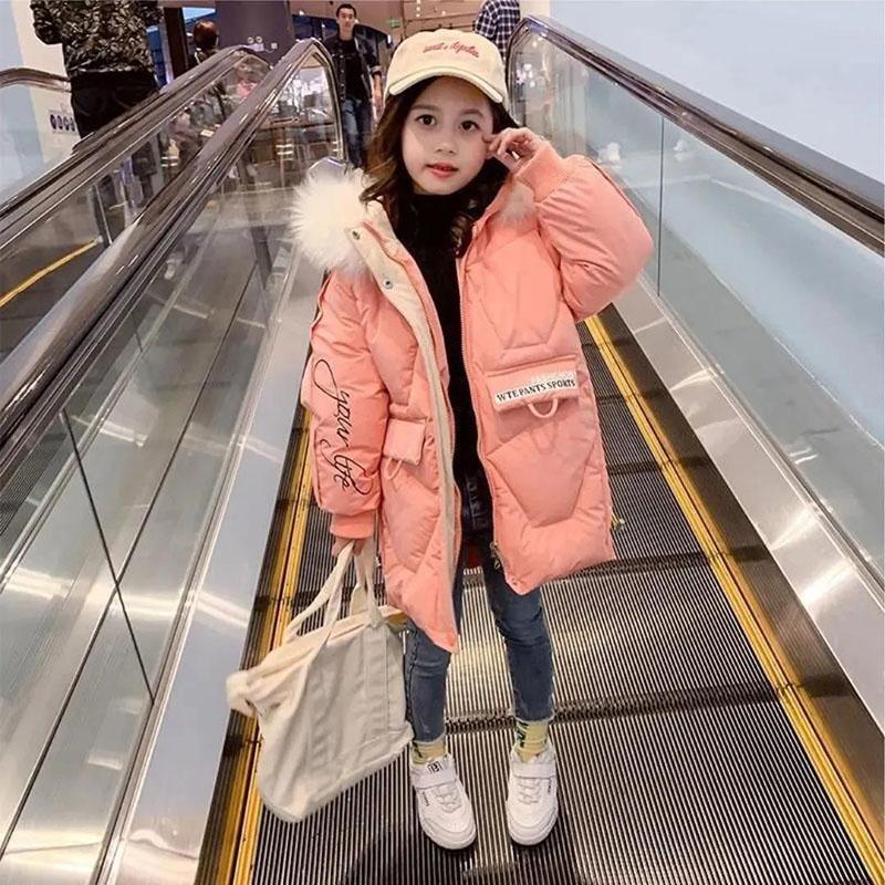 Girls' Windproof Coat Winter Mid-length Thick Warm Quilted Jacket Children's Korean Jacket