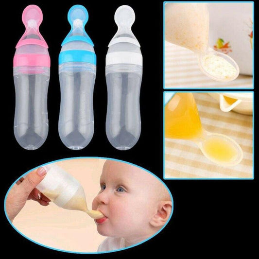 Baby Accessories Safety Infant Baby Silicone Feeding with Spoon Feeder Food Rice Cereal Bottle Utensils