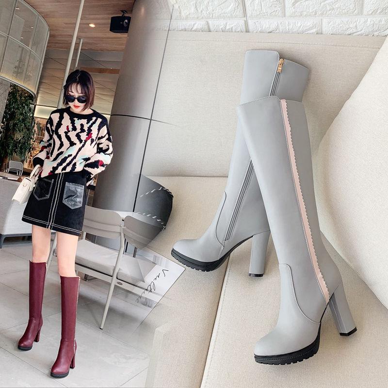 Women's boots autumn and winter round head simple wild high boots high heel high boots