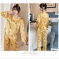 Ice Silk Pajamas Set V Neck  Long-sleeved Set for Womens Spring Autumn Thin Flower Cartoon Printed Outer Wear Home Clothes Two Pieces Set
