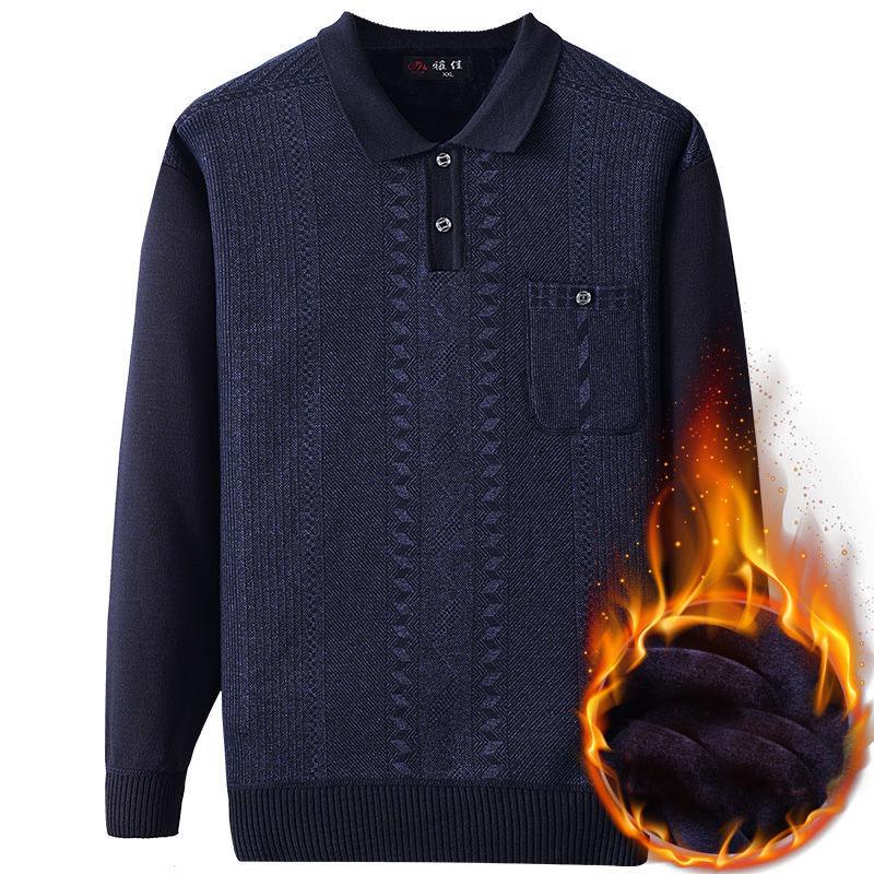 Sweater Men Plus Velvet Thick Winter Round Neck Sweater Middle-aged Men's Warm Bottoming Shirt