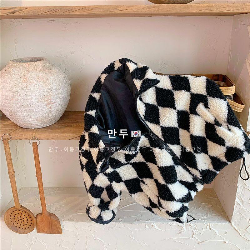 Children's Jacket Fall/winter Lamb Wool Cotton-padded Jacket Korean Boy Diamond Check Cotton-padded Jacket Baby Warm Coat Wool Sweater