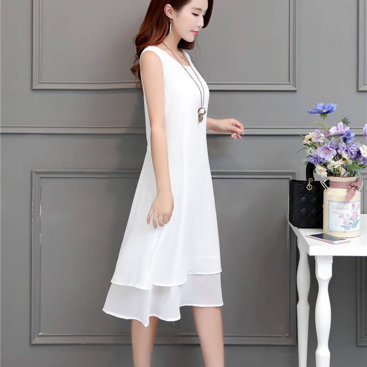Vest Dress Chiffon M-XXXXXL Plus Size Summer Chinese Style Solid Ruffle Over-the-knee Dress