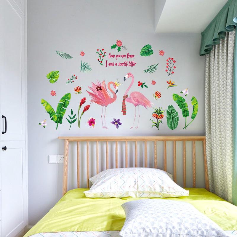 Nordic home ins wind girl heart dress stickers green leaf flamingo wall stickers romantic love