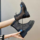 Women's Soft Leather Mesh Martin Boots Summer Sandals All-match Back Zipper Flat Ankle Boots