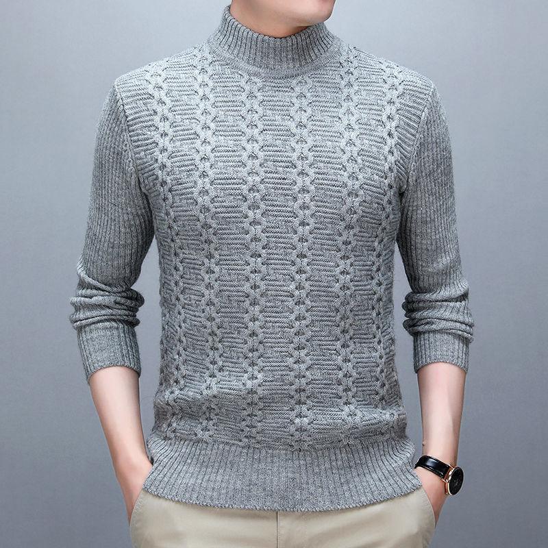 Men's Winter Half High Neck Thick Warm Sweater Korean Style Slim Bottoming Shirt Top Round Neck Sweater Sweater
