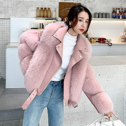 Fur Fox Fur Coat Women's Winter Leisure Motorcycle Wear Short Section Was Thin Fur Intellectual Elegant Coat
