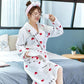 Women's Priting Nightgown Long Sleeves Bathrobe Coral Flannel Pajamas Dress Cute Cartoon Pocket Plus Velvet Thick Bathrobe with Belt