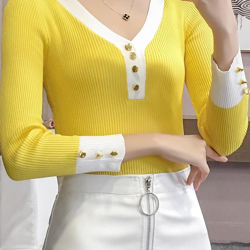 Sweater knitwear women's autumn and winter v-neck long sleeve pullover