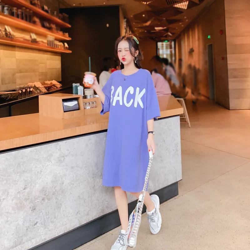 Women Dress Girl Loose O-Neck Casual Long T-shirt Dress Big Loose Home Comfort Outer Convenient