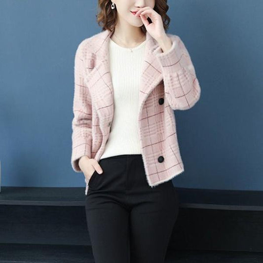 Autumn and Winter Fashion Knitted Cardigan Lapel Long-sleeved Thick Sweater Short Casual Jacket