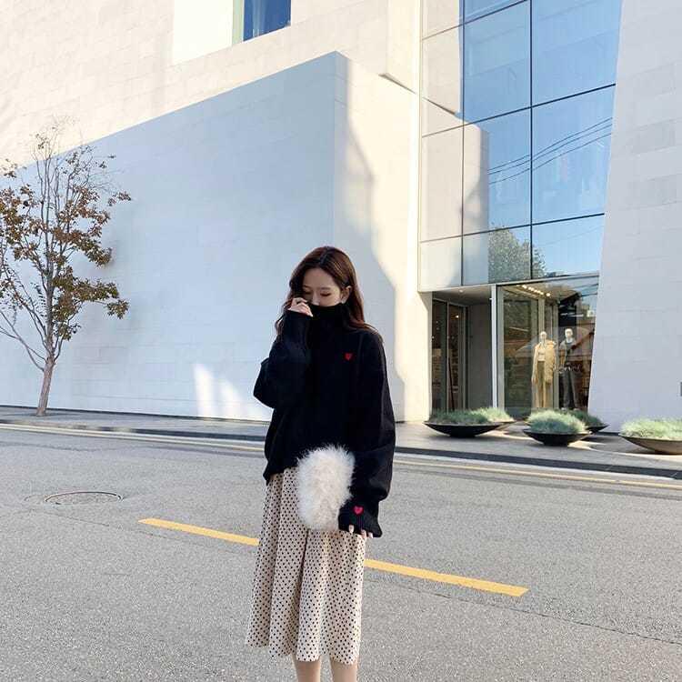 Winter High-neck Long-sleeved Love Warm Sweater Women Loose Lazy Knitted Pullover Sweater