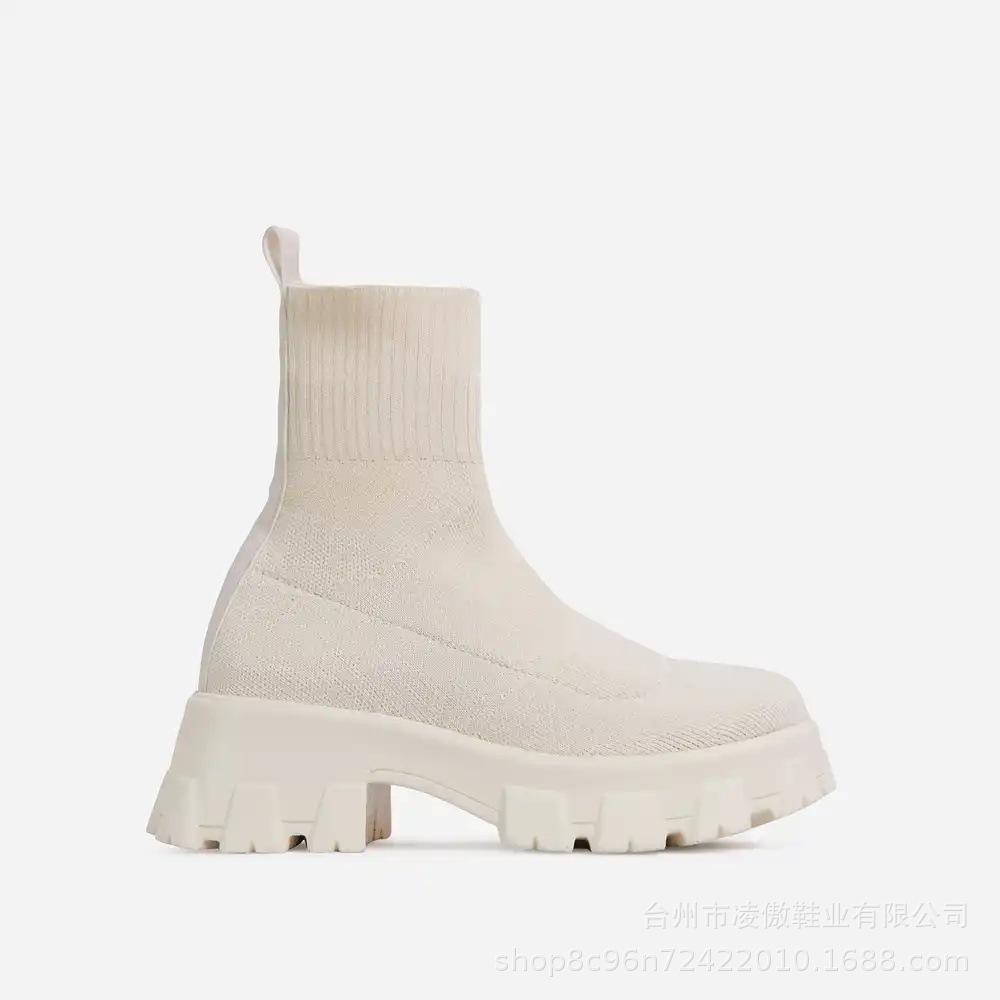 Thick Soled Casual Large Size Knitted Short Boots Socks Women's Shoes