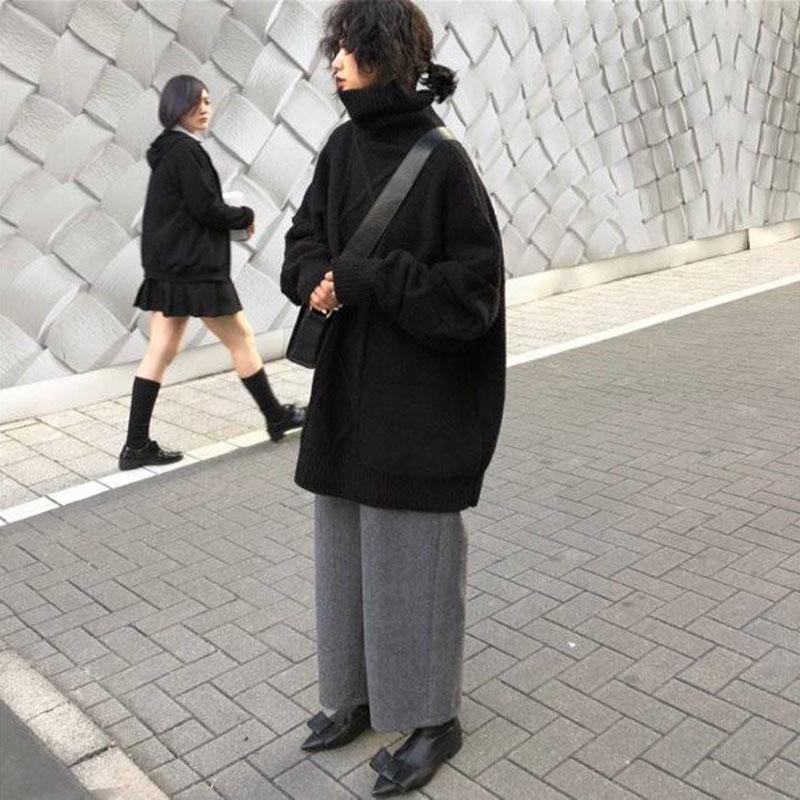 Winter Thick Casual Jacket High Collar Mid-length Tops Fashion Simple Female Student Sweater