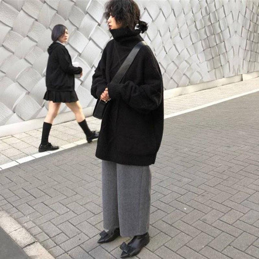 Winter Thick Casual Jacket High Collar Mid-length Tops Fashion Simple Female Student Sweater