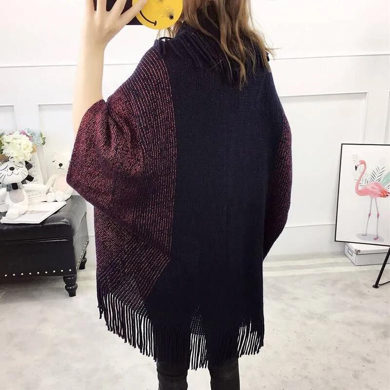 Loose Shawl Jacket Medium-length Women's Large-Size Knit Cardigan Cardigan Fringed Wild Cape Loose Large Fur Collar Knitwear Sweater Jacket