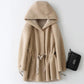 Women's Particle Cashmere Coat Winter Thick Hooded Loose Lamb Wool Coat Mid-length Faux Wool Fur Coat