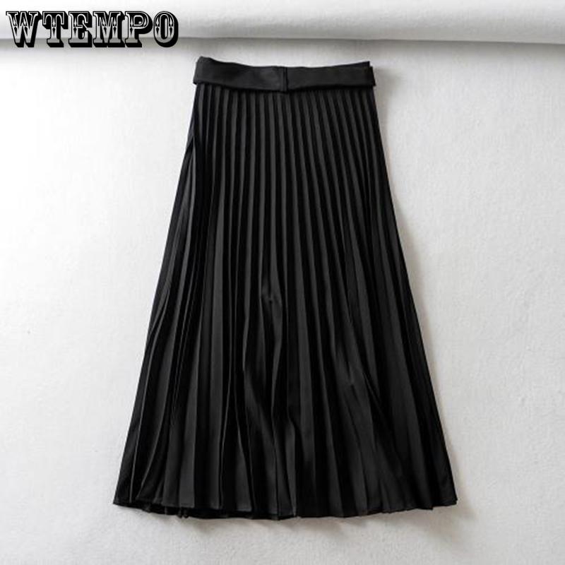 Skirt+Belt Female Pleated Skirt Euro-American Women's Fashion Pure Colored  Loose Half-length Skirt