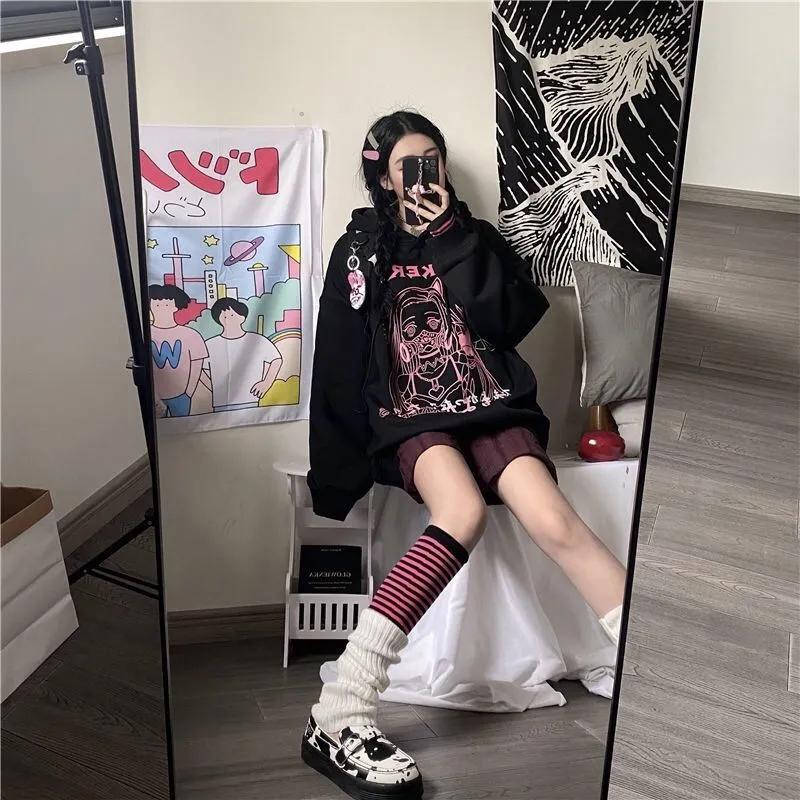 Sweatshirt Women Cute Anime Hoodies Oversized Fashion Hooded Tracksuit Autumn Winter White Plus Size Casual Sport Shirts