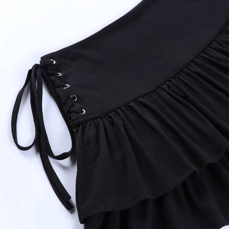 Black Pleated Ruffle Mini Skirt - Gothic High Waist Short Layered Skirt - Goth Clothing - Alt Clothing