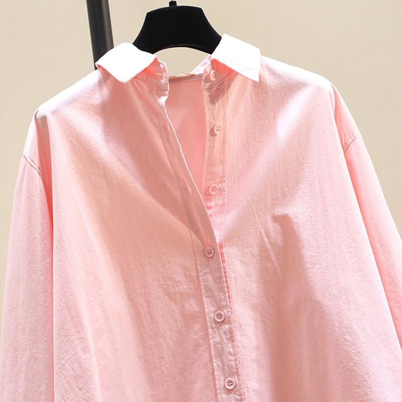 Women's Cotton Shirt with Long Sleeves and Loose Design The Fabric Is Soft Breathable and Sweat-absorbing Solid Color Shirt