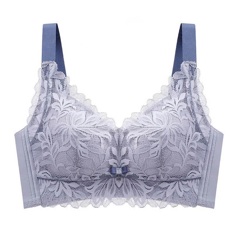 Women's Thai Natural Latex Thin Bra Without Steel Ring Gathers Large Breasts Shows Small Anti-sagging Side-retracts Anti-glare Comfort Bra