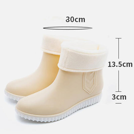 Rain Boots Women's Mid-tube Plus Velvet Waterproof Footwear and Socks Cover Adult Non-slip Kitchen Rain Boots