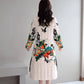 Solid Color Printed Stand-collar Down Jacket Warm Stand-collar Quilted Jacket Women's Long Down Jacket Women's Winter Retro Padded Down Jacket