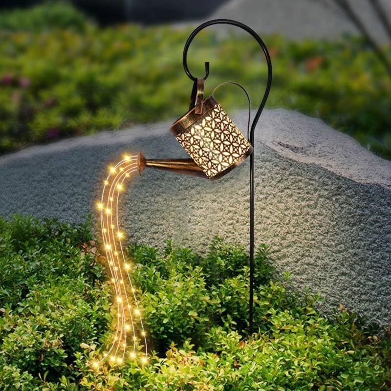 Solar Kettle Light Metal Solar Powered Wrought Iron Hollow Out Lamp Firefly Bunch Light Garden Supplies