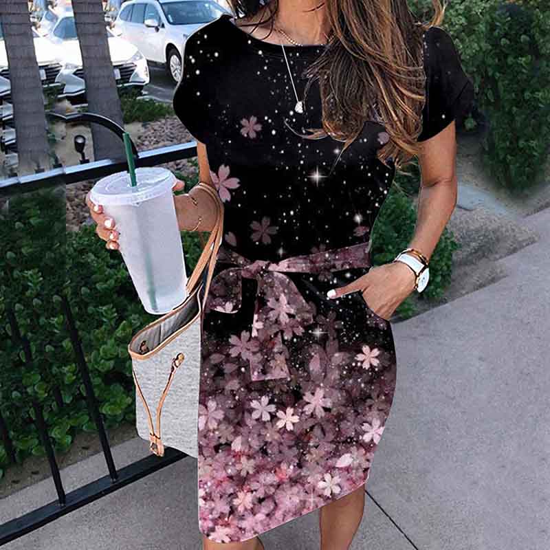 Dress Women's Fashion Temperament Geometric Print Dress Commuter Short Sleeves