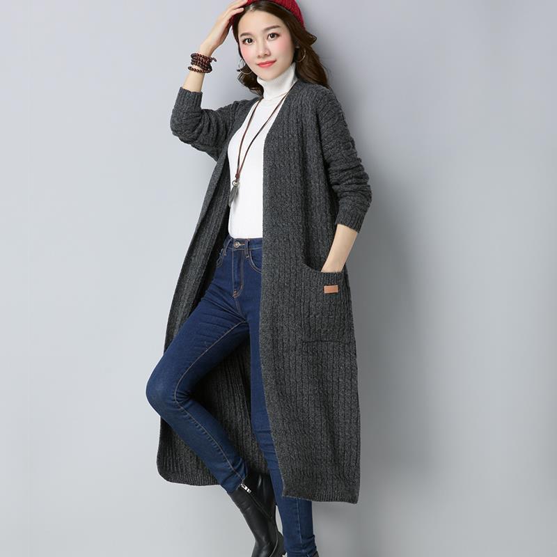 Autumn and Winter Thick Casual Sweater Mid-length Cardigan Over-the-knee Top Pure Simple Female Jacket