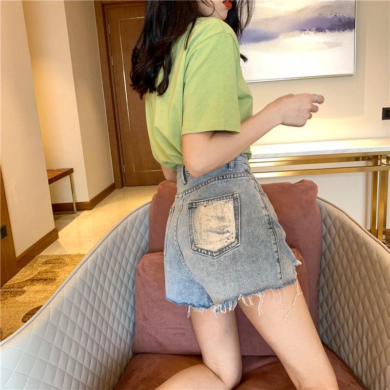 WTEMPO Retro Loose and Thin High Waist Wide Leg A Word Pants Summer Wild Hole Denim Shorts Female