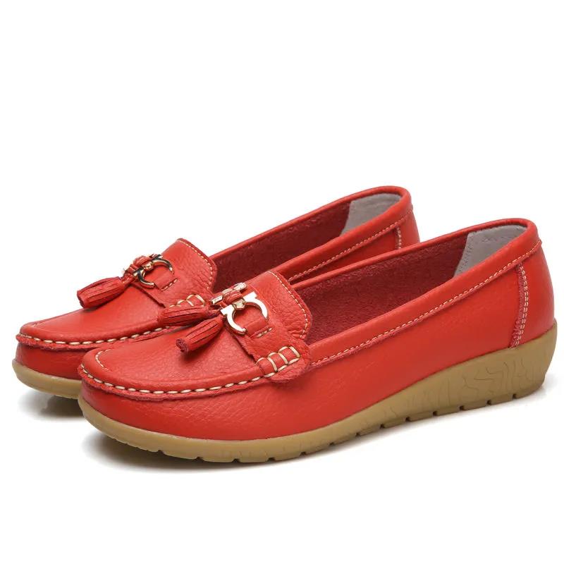 Women's Single Shoes Fashion Peas Shoes Leather Soft Sole Wedge Heel Shoes
