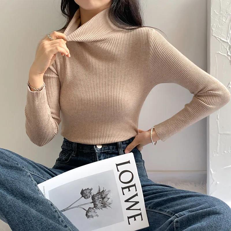 Solid Color Turtleneck Sweater Women New All-match Autumn Winter Slim Slimming Long-sleeved T-shirt Bottoming Shirt Tops