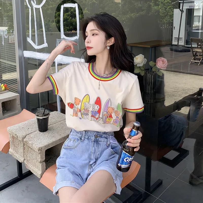 Women's Sweet Round Neck Printed T-Shirt Short Sleeve Summer Loose Top