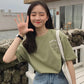 Short Sleeve T-shirt Women Summer Loose Round Neck Top Solid Color