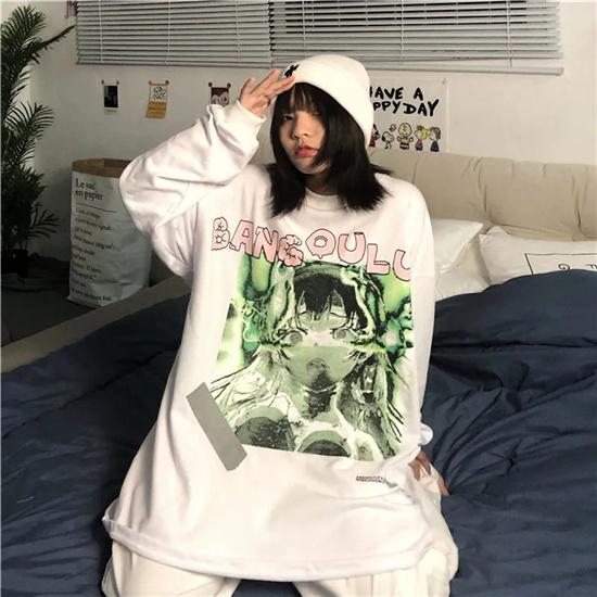 Streetwear Hip Hop Loose Women Hoodies Punk Vintage Femme Clothes Gothic Casual Oversize Kpop Hoody Long Sleeve Sweatshirts