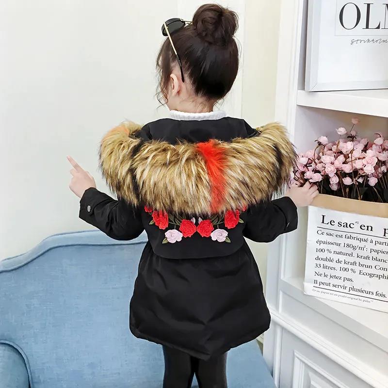 Girls' Warm and Thick Cotton-padded Jacket Mid-length Windproof and Velvet Jacket