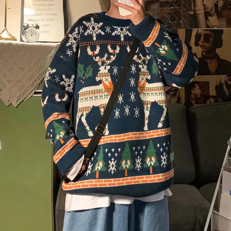 Christmas Sweater Autumn and Winter All-match In The Same Color Retro Outer Wear Sweater Couple Wear Men's Sweater