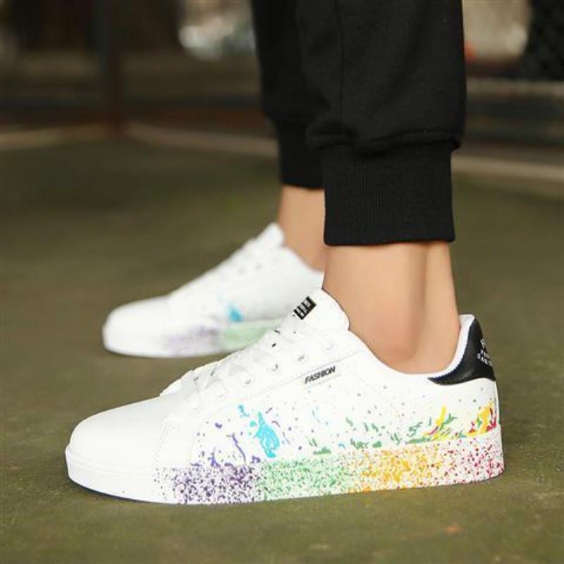 Men's Splash Ink Casual White Shoes School Student Sports Shoes Couple Men's and Women's Shoes