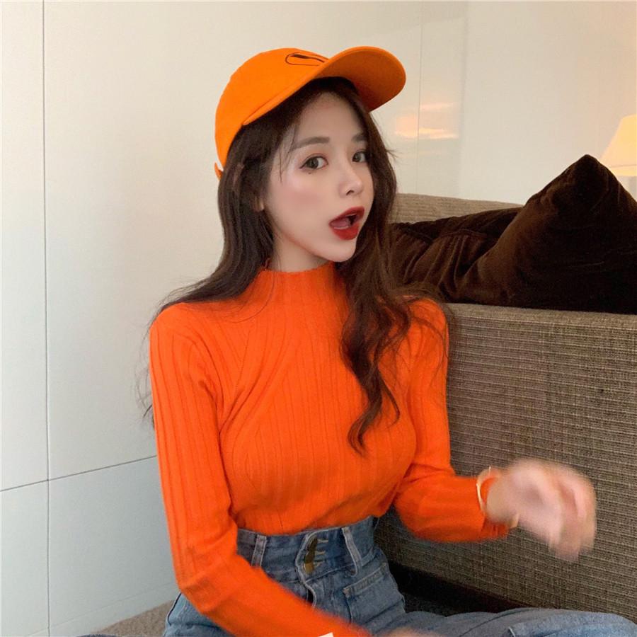 Pofulove pullover long-sleeved wool sweater shirt sexy slim half-high collar bottoming shirt Slim