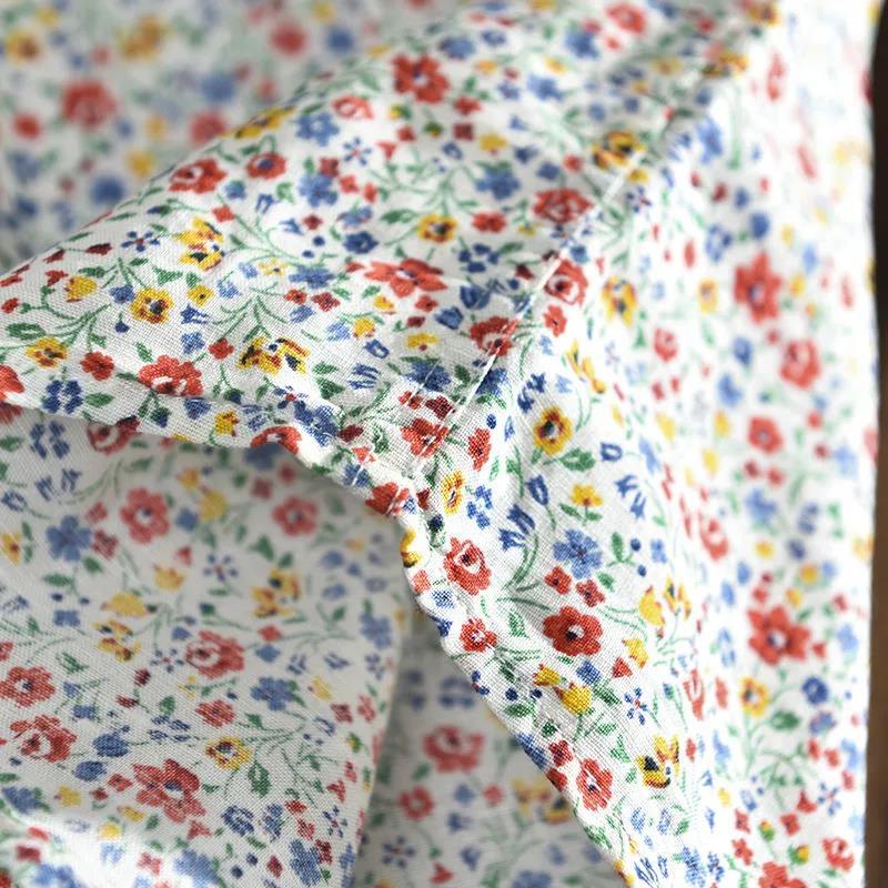 Retro Pastoral Style Printed Linen Long-sleeved Shirt Men's Loose Youth and Thin Fashion Floral Cotton and Linen Shirt