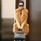 Winter Women's Mid-length Leather Jacket Plus Cotton and Velvet Warm Fur Coat with Faux Fox Fur Collar Windproof Leather Trench Coat Plus Size S-7XL