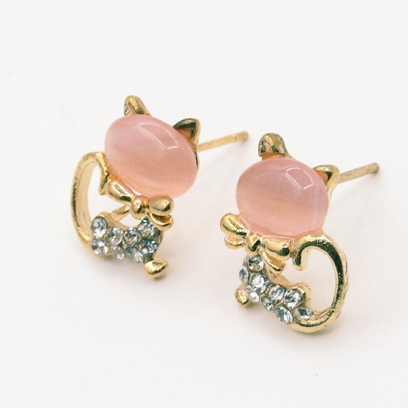 Opal Studs, Sparkling Cat Earrings, Cute Animal Ear Ornaments, Earrings
